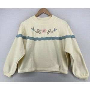 MAINFRAME Sweatshirt Womens M Embroidered Cropped Jumper Pullover Off White Vtg